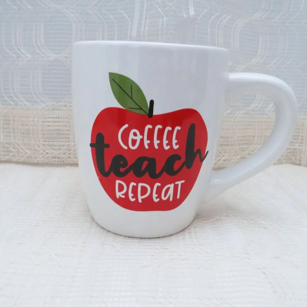 Ceramic Coffee Mug For Teacher Large White 22 oz Teacher Gift with Apple